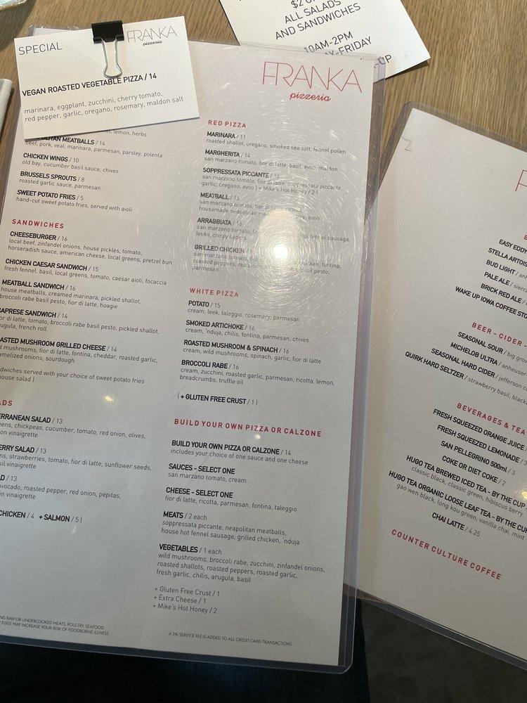 Menu at Franka Pizzeria, Des Moines