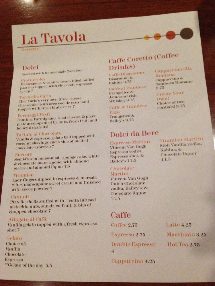 Menu at La Tavola pizzeria, Baltimore, 248 Albemarle St