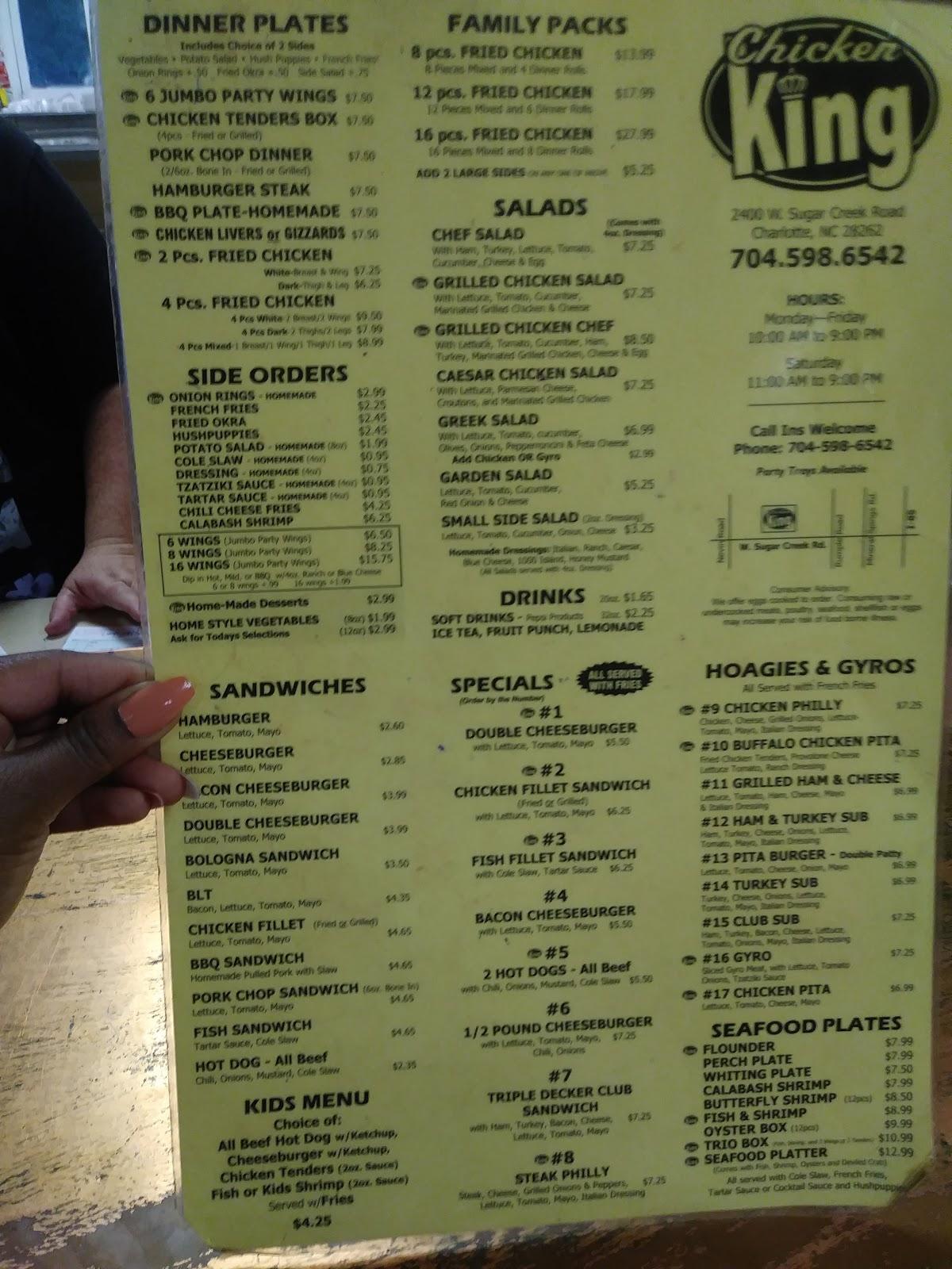 Menu at Chicken King fast food, Charlotte, W Sugar Creek Rd A
