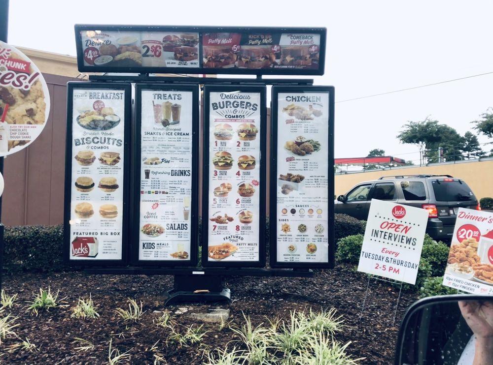 Menu at Jack's fast food, Birmingham, Chalkville Rd