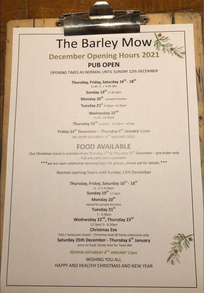 Menu at The Barley Mow, Wainfleet All Saints, Sea Ln
