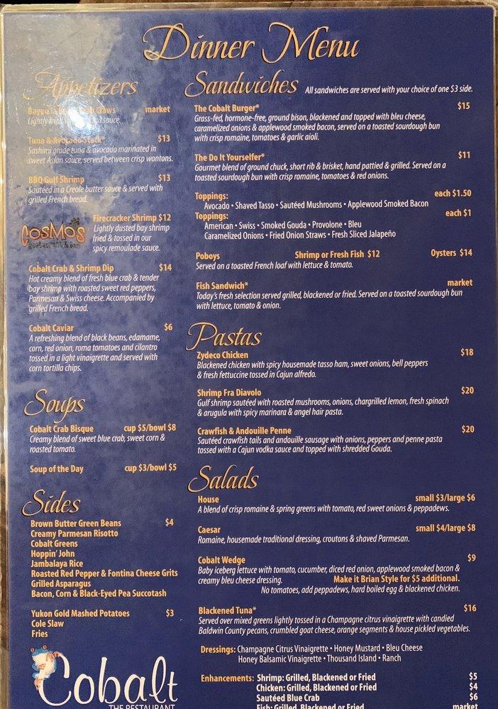 Menu at Cobalt, The Restaurant, Orange Beach