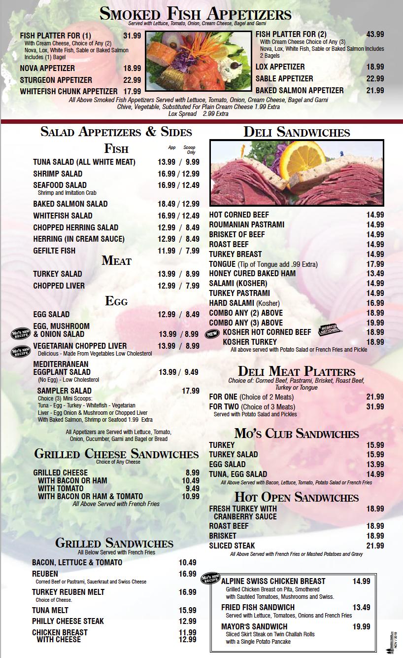 Menu at Mo's Bagels & Deli restaurant, Hallandale Beach