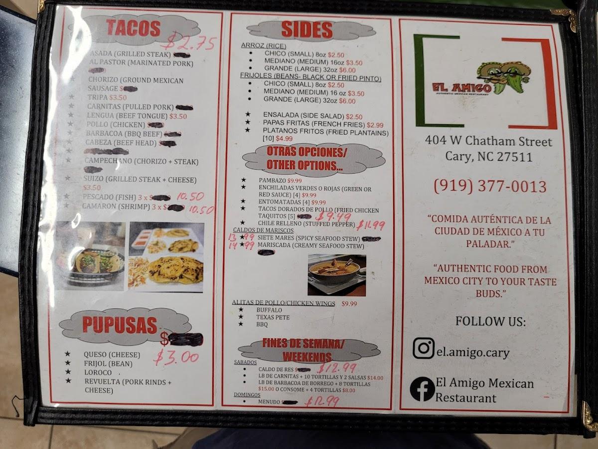 Menu at El Amigo Mexican Restaurant, Cary