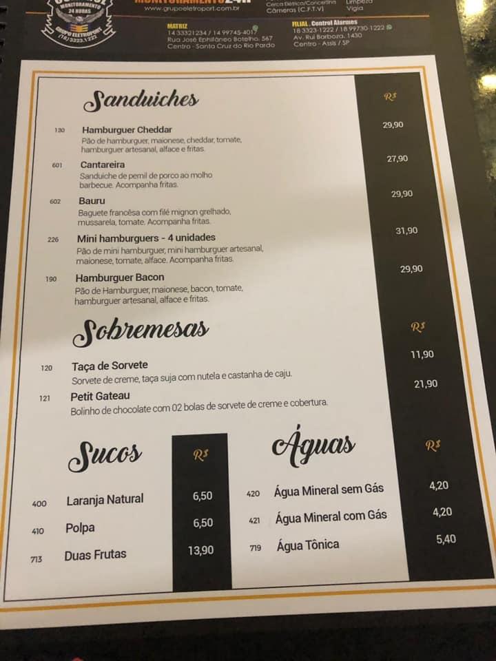 Garoa cardápio