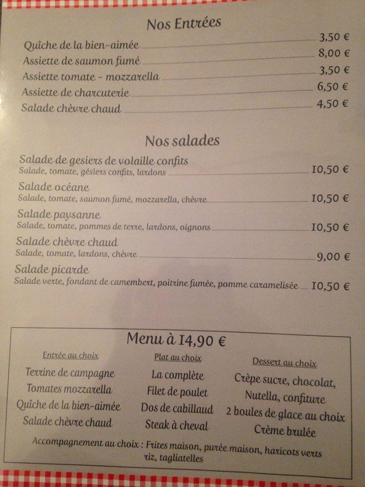 Menu at La Grange Saint Nicolas restaurant, Chaumont-en-Vexin