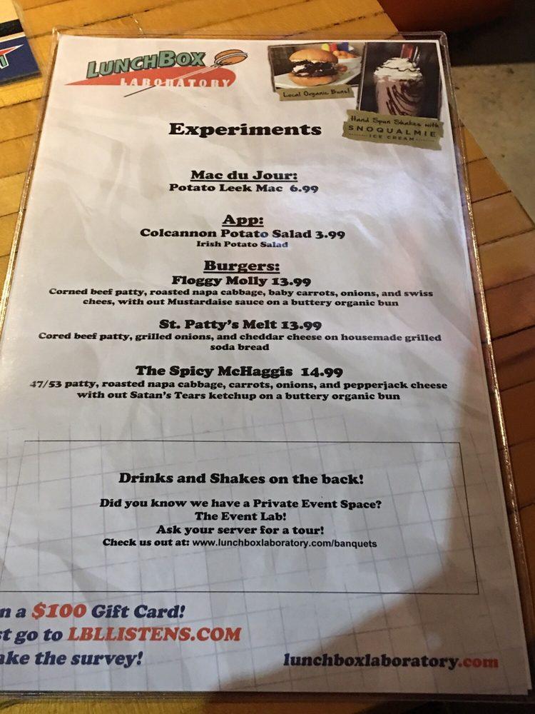 Menu at Lunchbox Laboratory restaurant, Bellevue