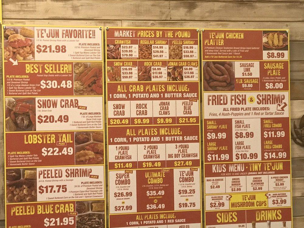 Menu at Tejun The Texas Cajun Robinson restaurant, Robinson