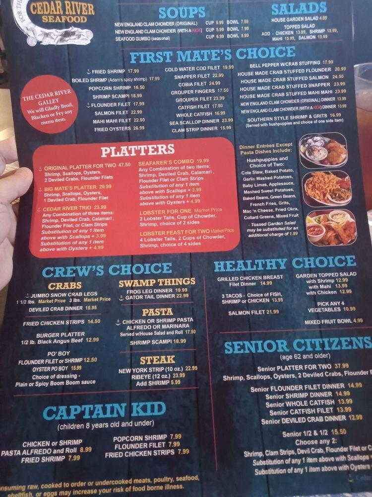 Menu at Cedar River Seafood Crystal River restaurant, Crystal River