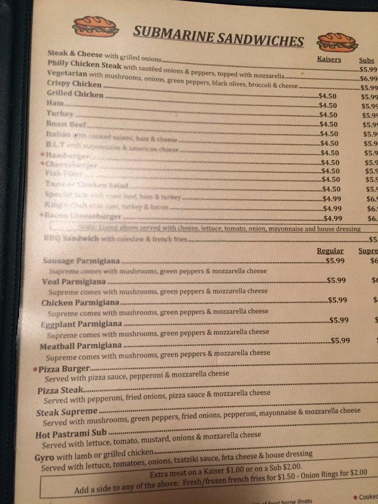 Menu at Kings Pizza & Italian Restaurant, King