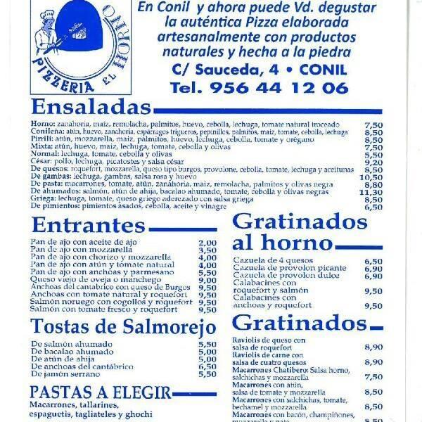 Pizzería El Horno, Conil de la Frontera, Sauceda 4B - Carta del restaurante  y opiniones