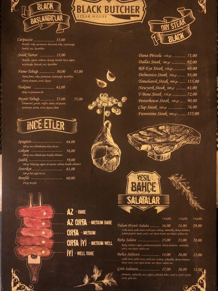 menu at blackbutcher steakhouse ankara