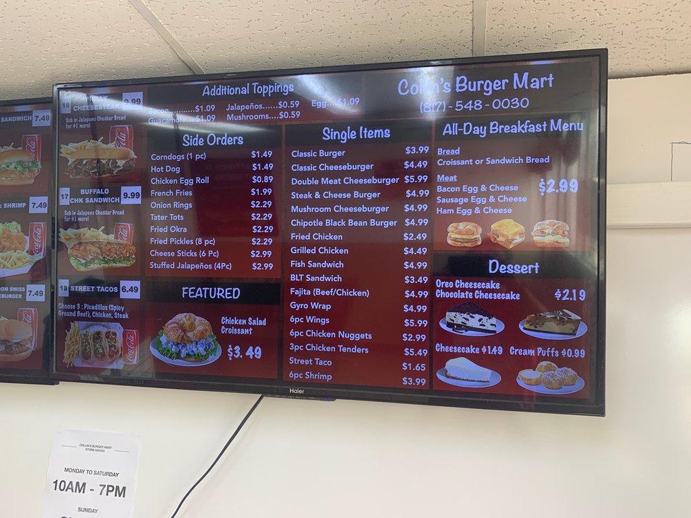 Menu At Collins Burger Mart Restaurant, Arlington