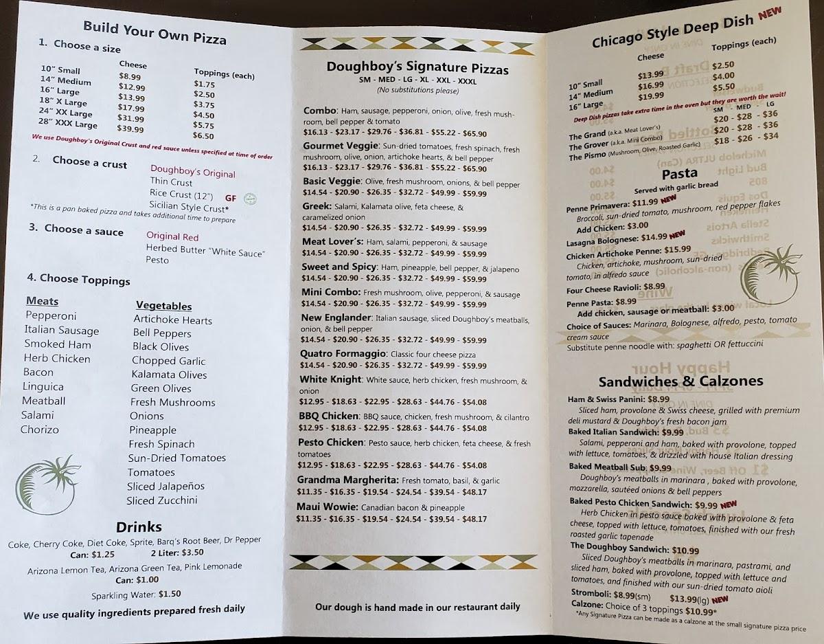 Carta de Doughboys Pizzeria and Gluten Free, Grover Beach