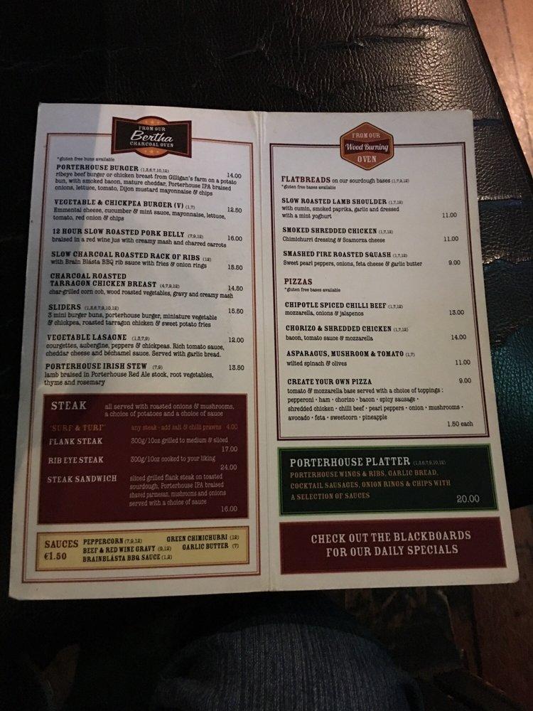 Menu at The Porterhouse Central pub & bar, Dublin