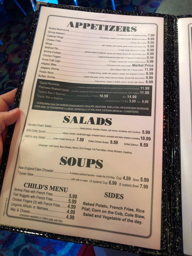 Carta de 316 Oyster Bar, Fayetteville