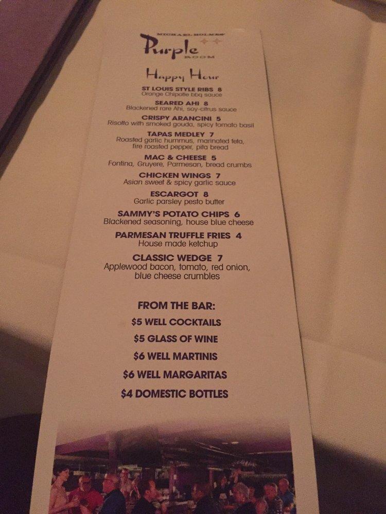 Menu at The Purple Room Supper Club, Palm Springs, E Palm Canyon Dr