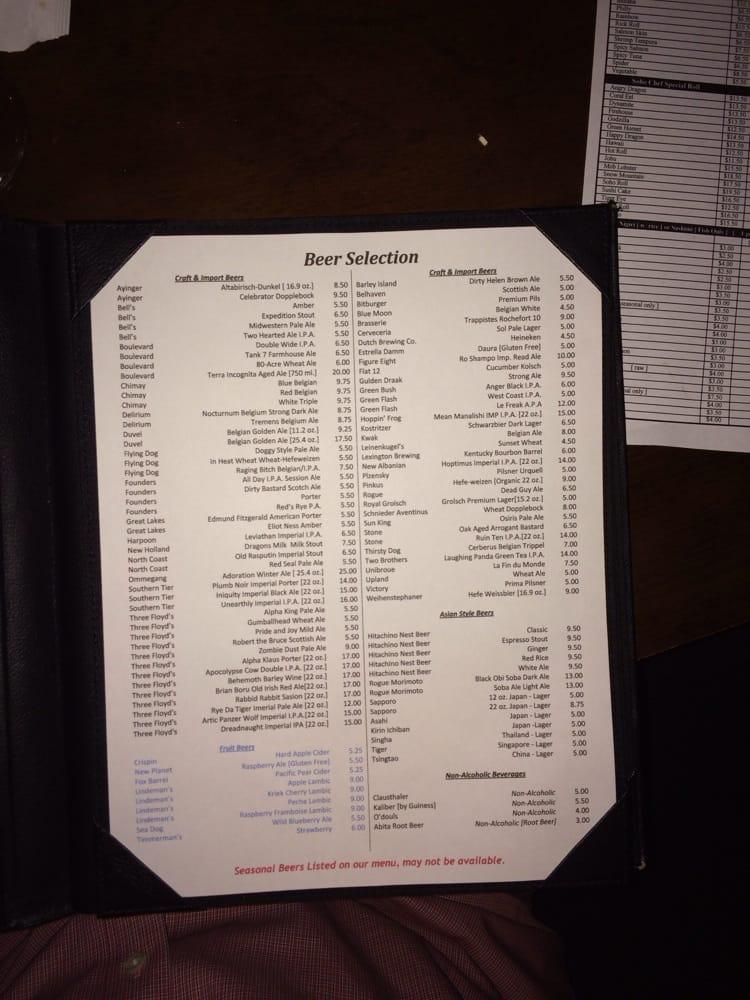 Menu at Soho Japanese Bistro restaurant, Granger