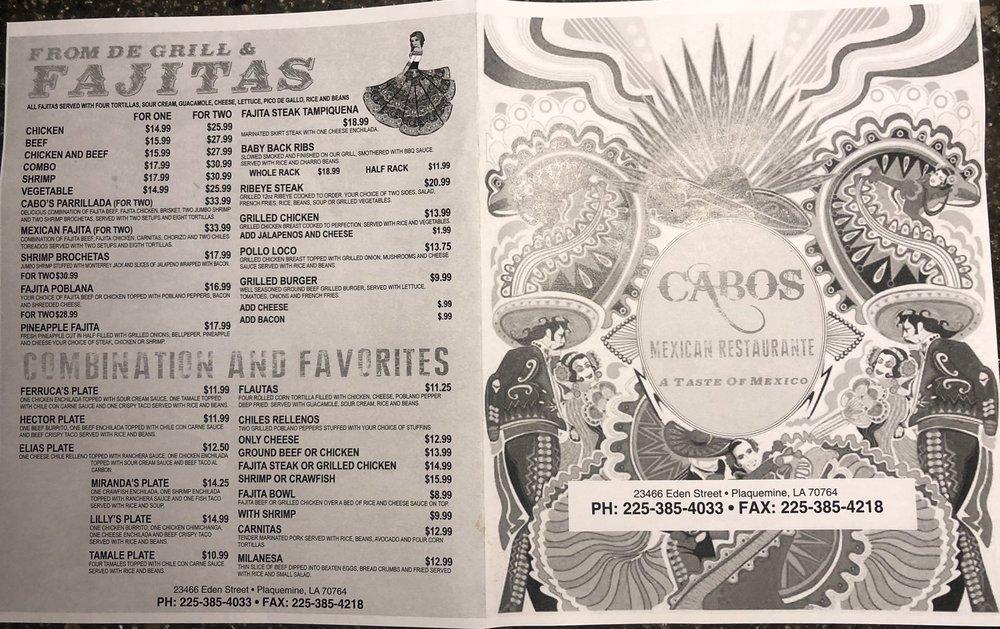 Carta del restaurante Cabo's Plaquemine, Plaquemine