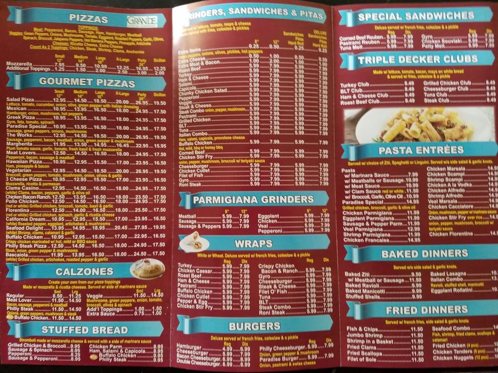 Menu at Paradise Pizza & Grill pizzeria, Southington
