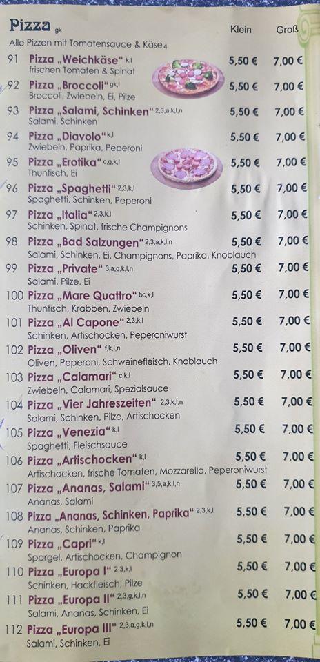 Speisekarte von Gaststätte Bosporus pizza, Vacha