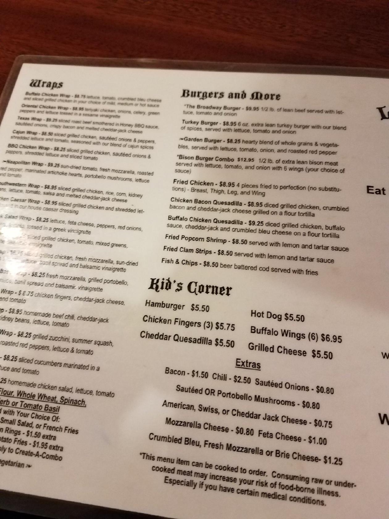 Menu at Lisa's Buffalo Grille restaurant, Greenlawn
