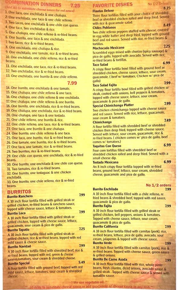 Carta del restaurante El Charro of Iola, Iola