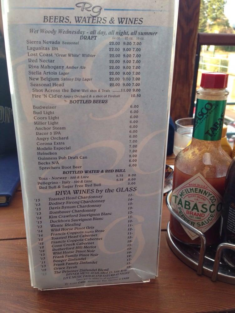 Menu at Riva Grill On the Lake restaurant, South Lake Tahoe