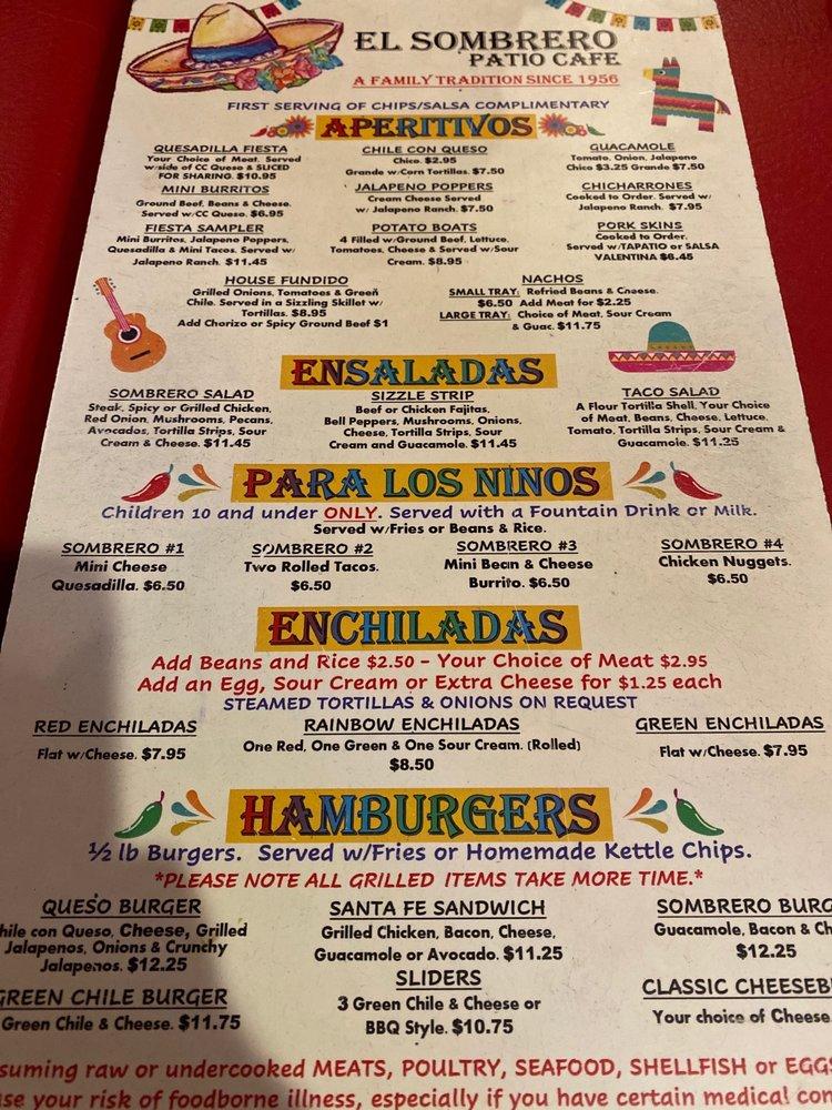 Menu at El Sombrero Patio Cafe, Las Cruces