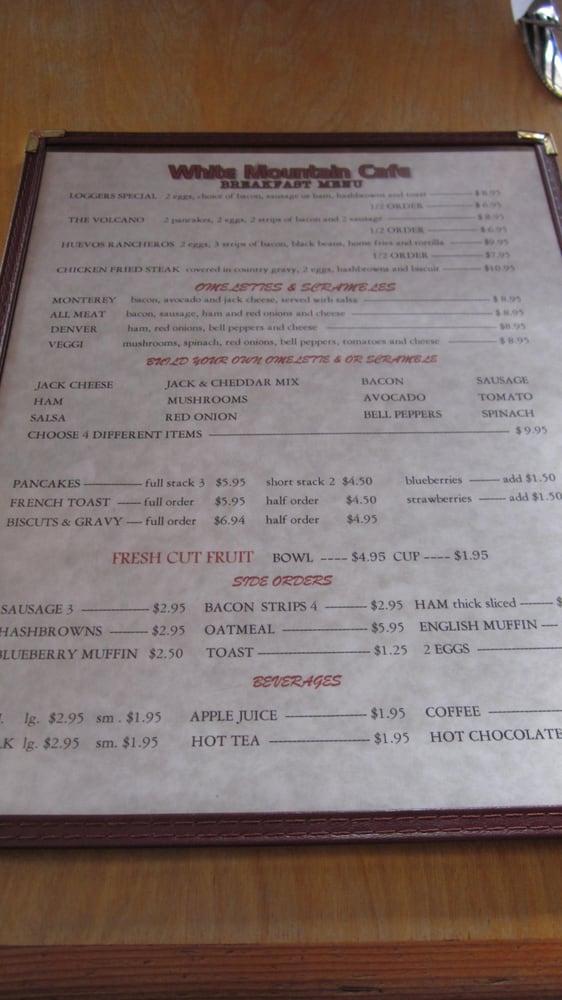 Menu at White Mountain Café cafe, McCloud
