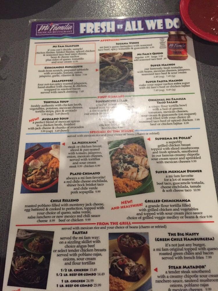 Menu at Mi Familia Méxican Restaurant, Granbury
