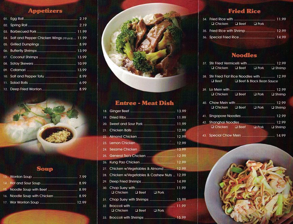 Menu at The Rice Bowl restaurant, Fort McMurray