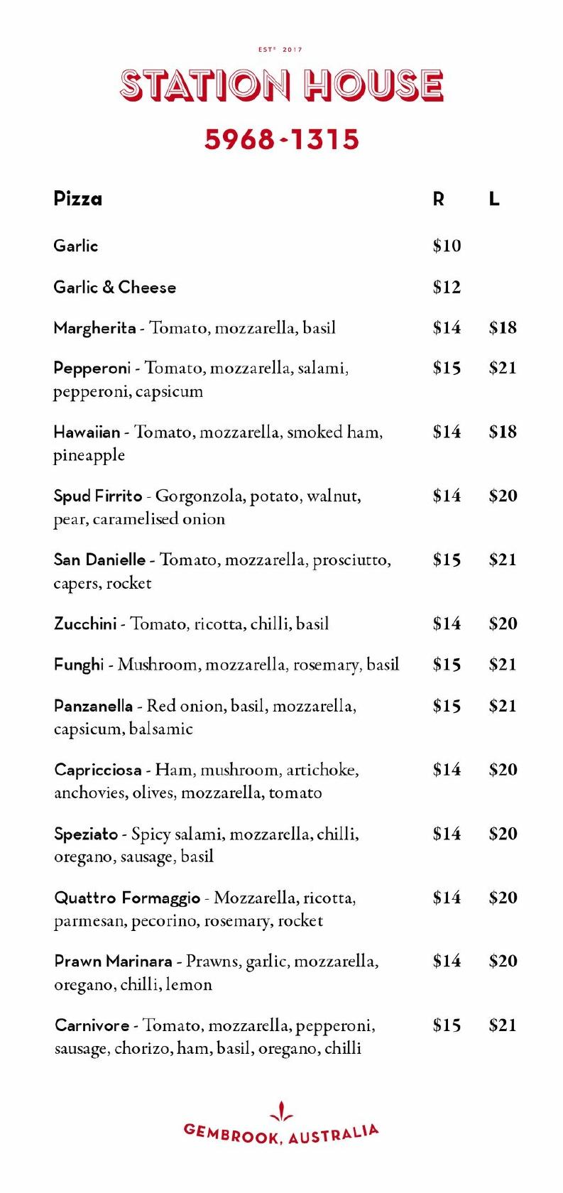 Menu at The Station House Gembrook restaurant, Gembrook