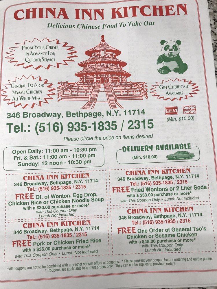 Menu at China Inn Kitchen restaurant, Bethpage