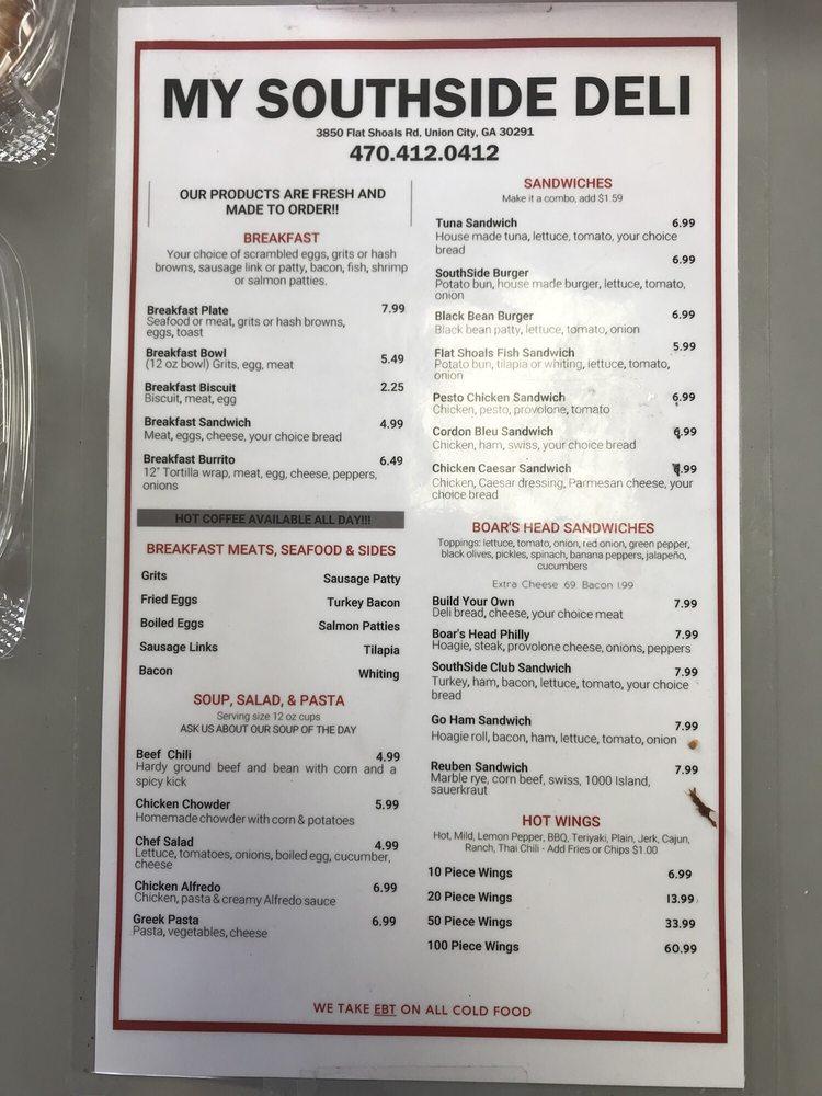 Menu at My Southside Deli pub & bar, Union City