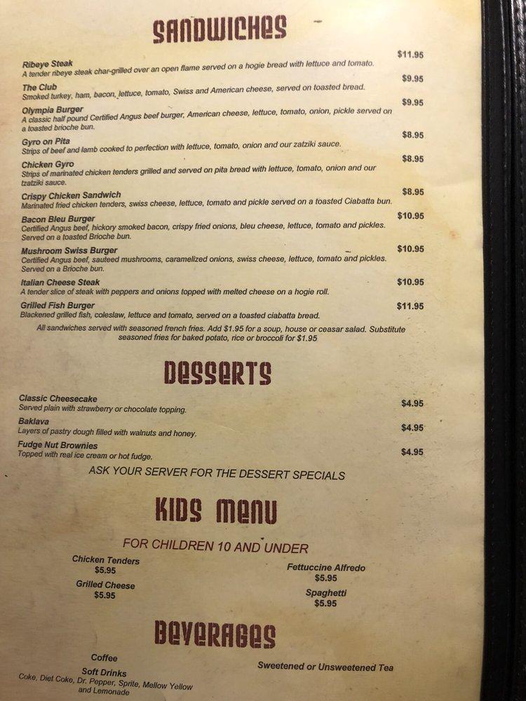Menu at Olympia Steak & Seafood steakhouse, Blytheville, E Main St