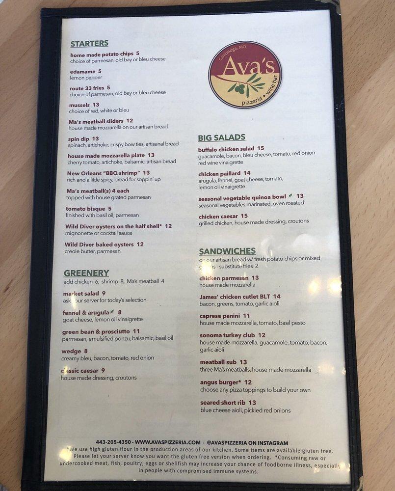 Menu at Ava's Pizzeria & Wine Bar Cambridge, Cambridge