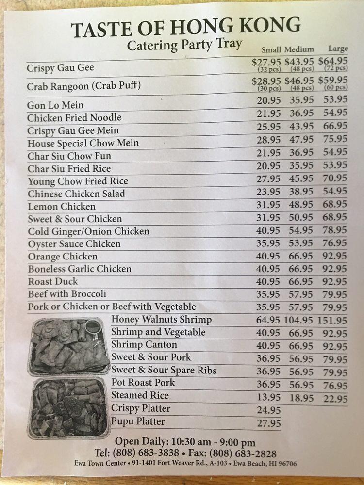 Menu at Taste of Hong Kong restaurant, Ewa Beach