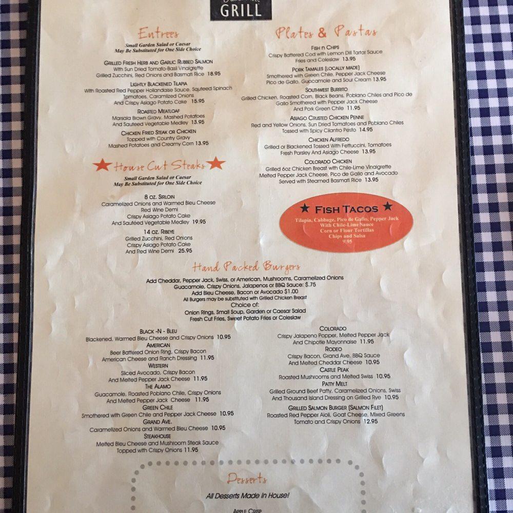 Menu at Grand Avenue Grill restaurant, Eagle