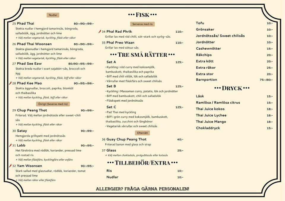 Menu at Jasmine Thai Restaurant, Ängelholm