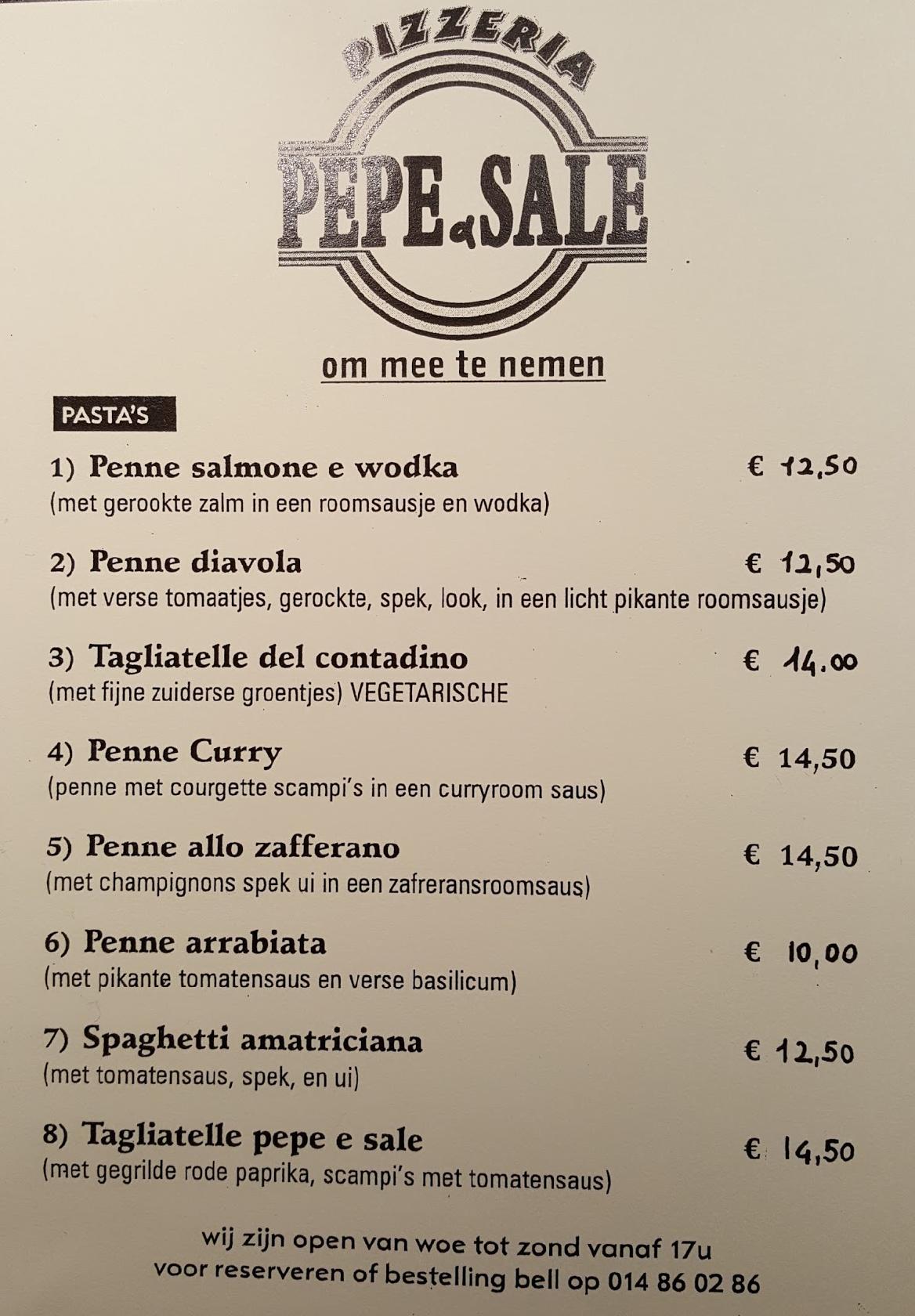 Menu at Pepe e Sale, Herentals