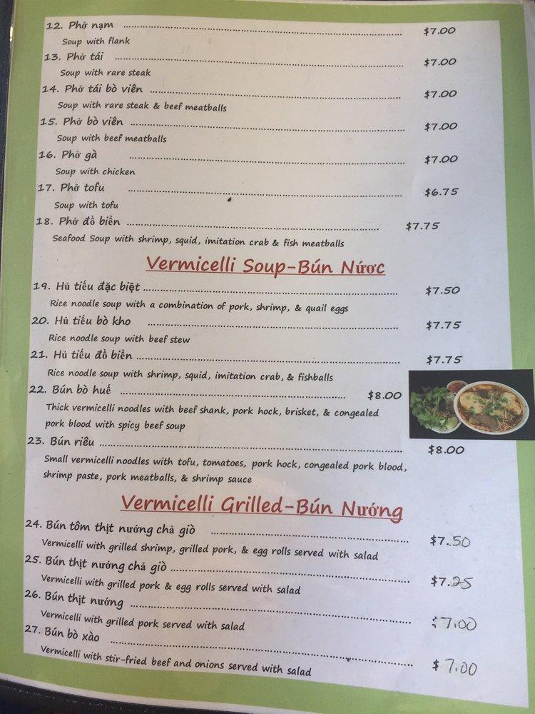 Menu at Pho 72 Restaurant Vietnamese Noodle and Grill, San Bernardino