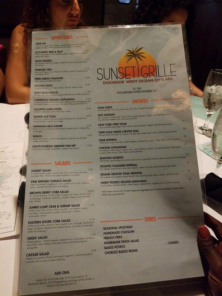 Menu at Sunset Grille pub & bar, Ocean City, Sunset Ave