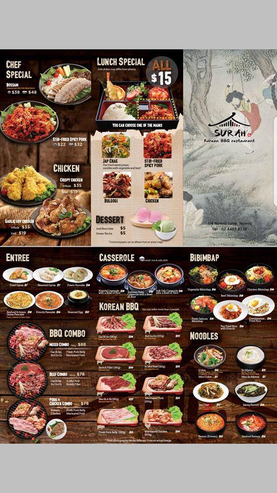 Carta de Surah Korean BBQ, Nowra