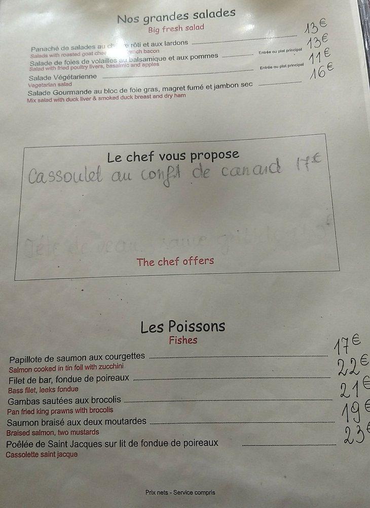 Menu at Le Volcan restaurant, Paris