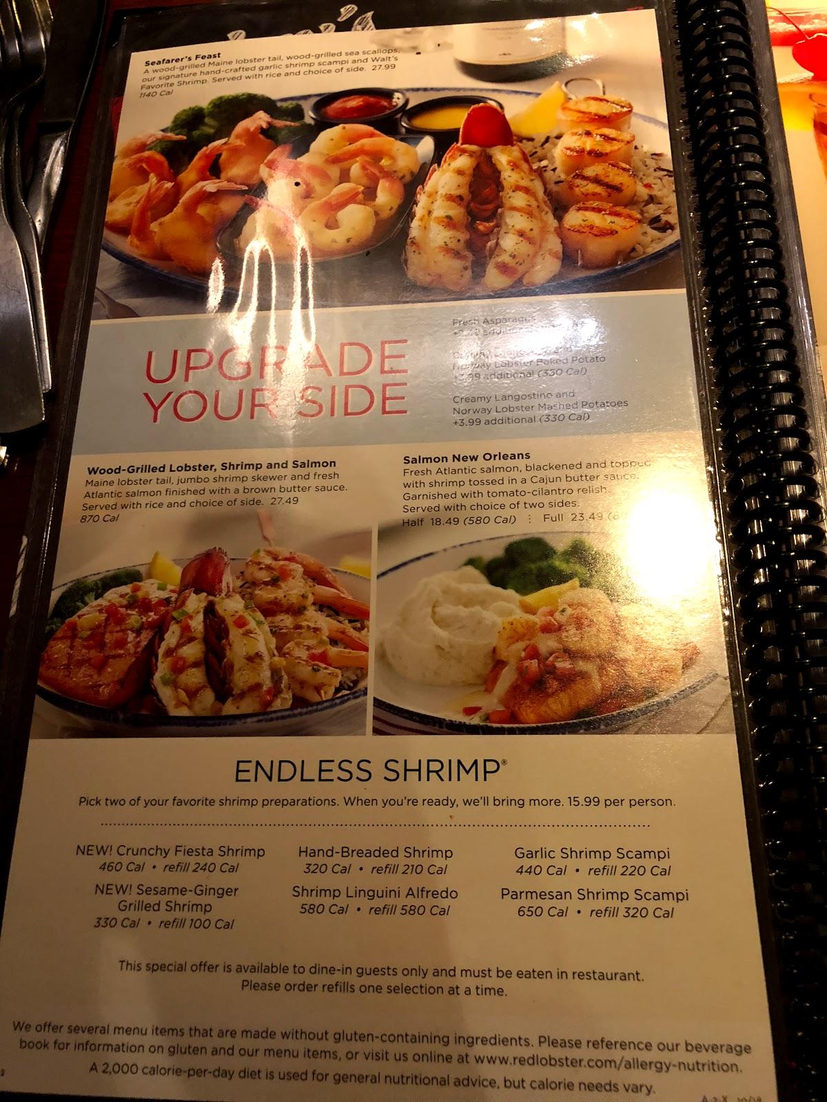 Menu at Red Lobster restaurant, Delran