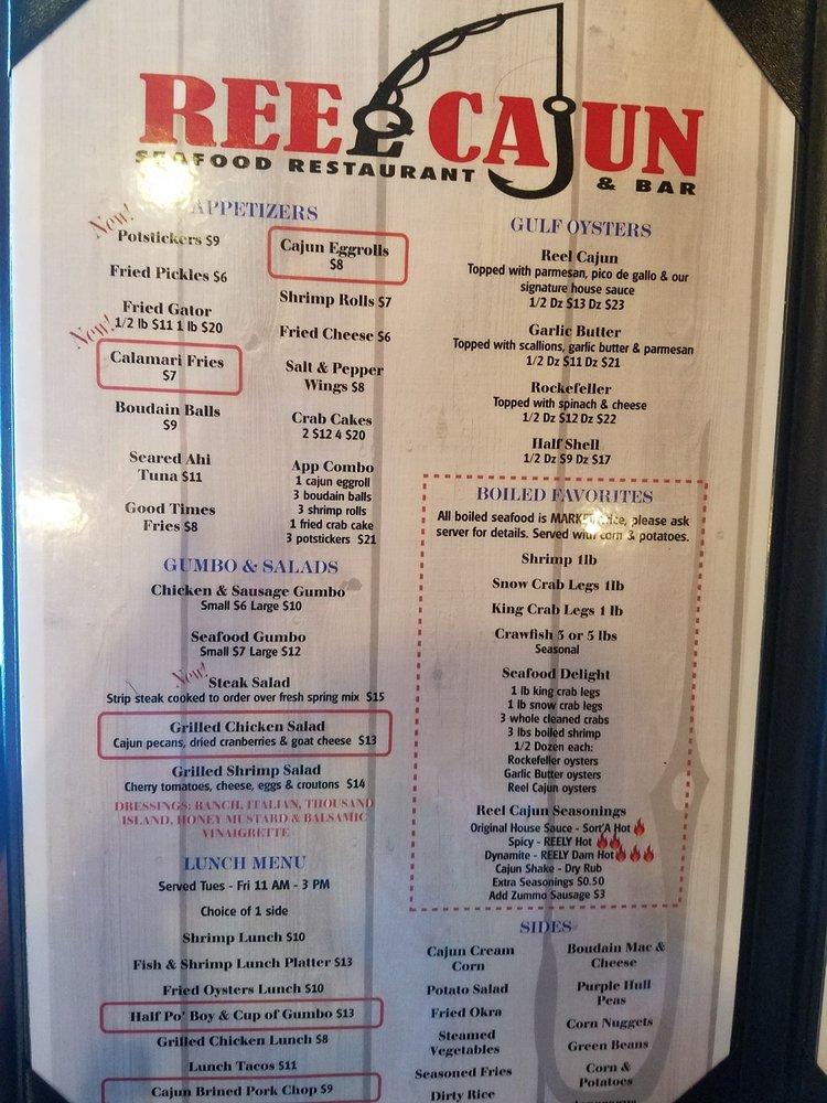 Menu at Reel Cajun Seafood Restaurant & Bar, Port Arthur