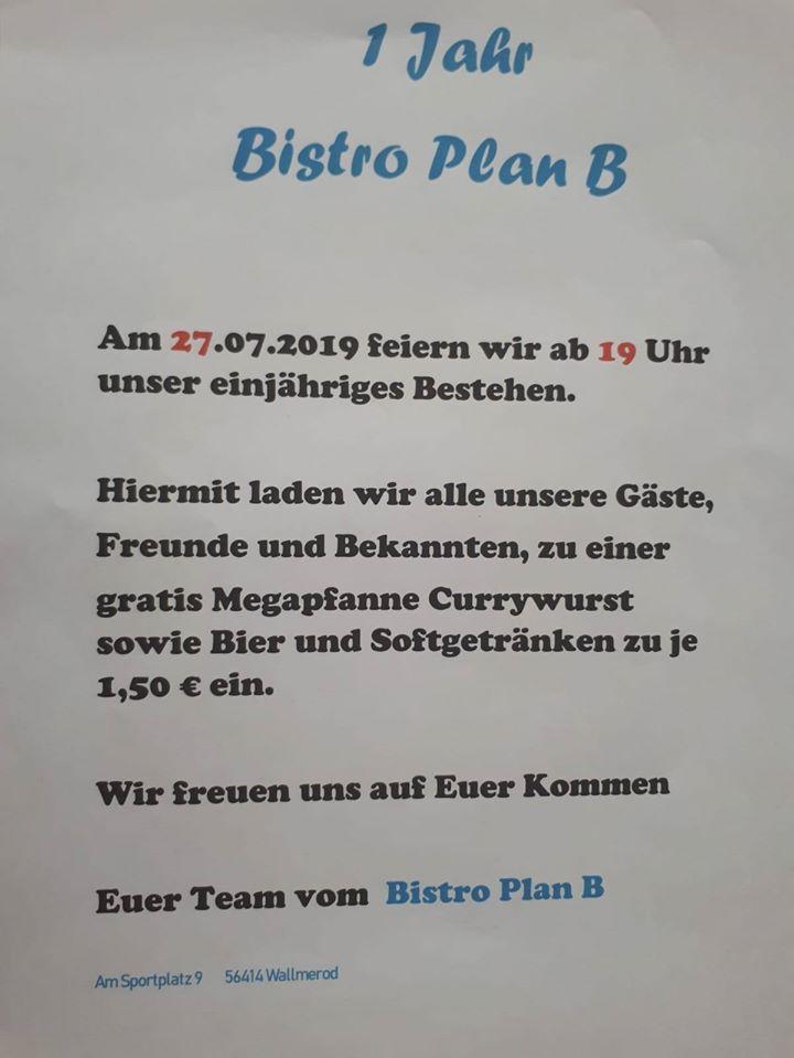 Speisekarte Von Bistro Plan B Pub & Bar, Wallmerod