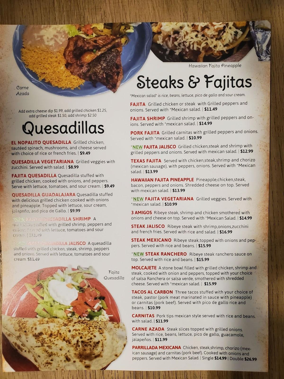 Menu at El Nopalito Grill restaurant, Miner