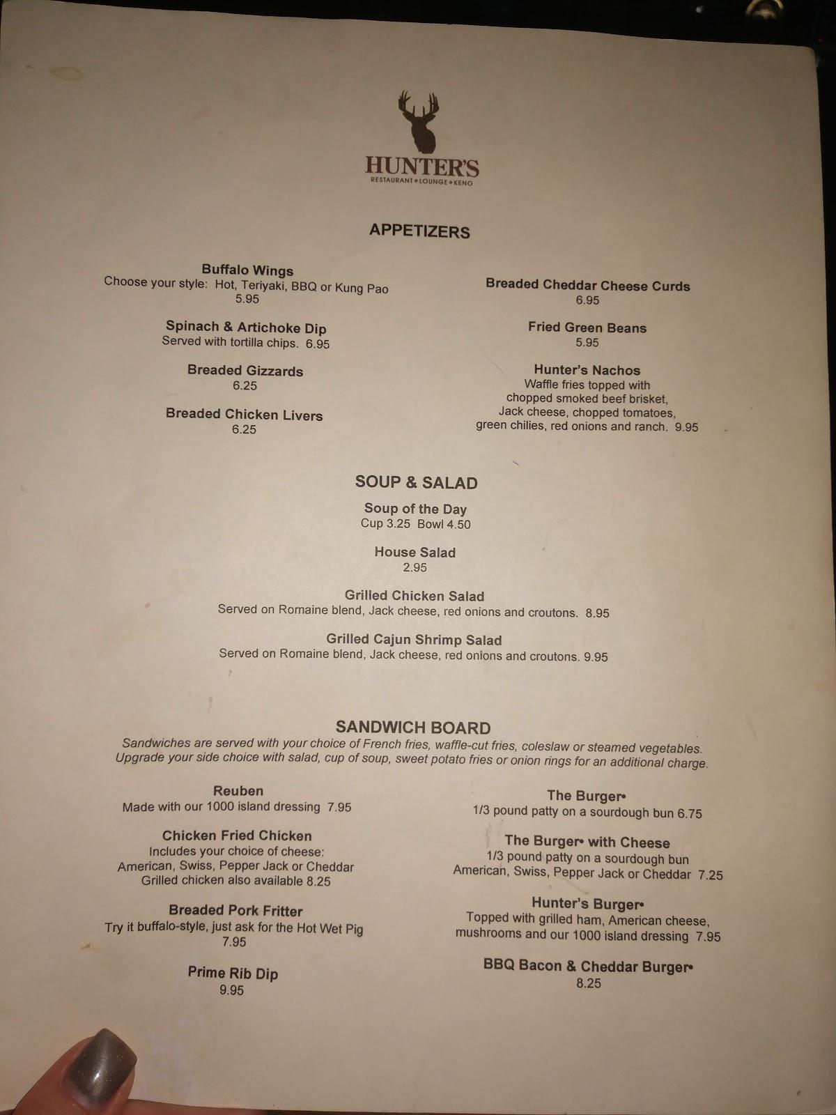 Menu at Hunter's Restaurant & Lounge, Waco